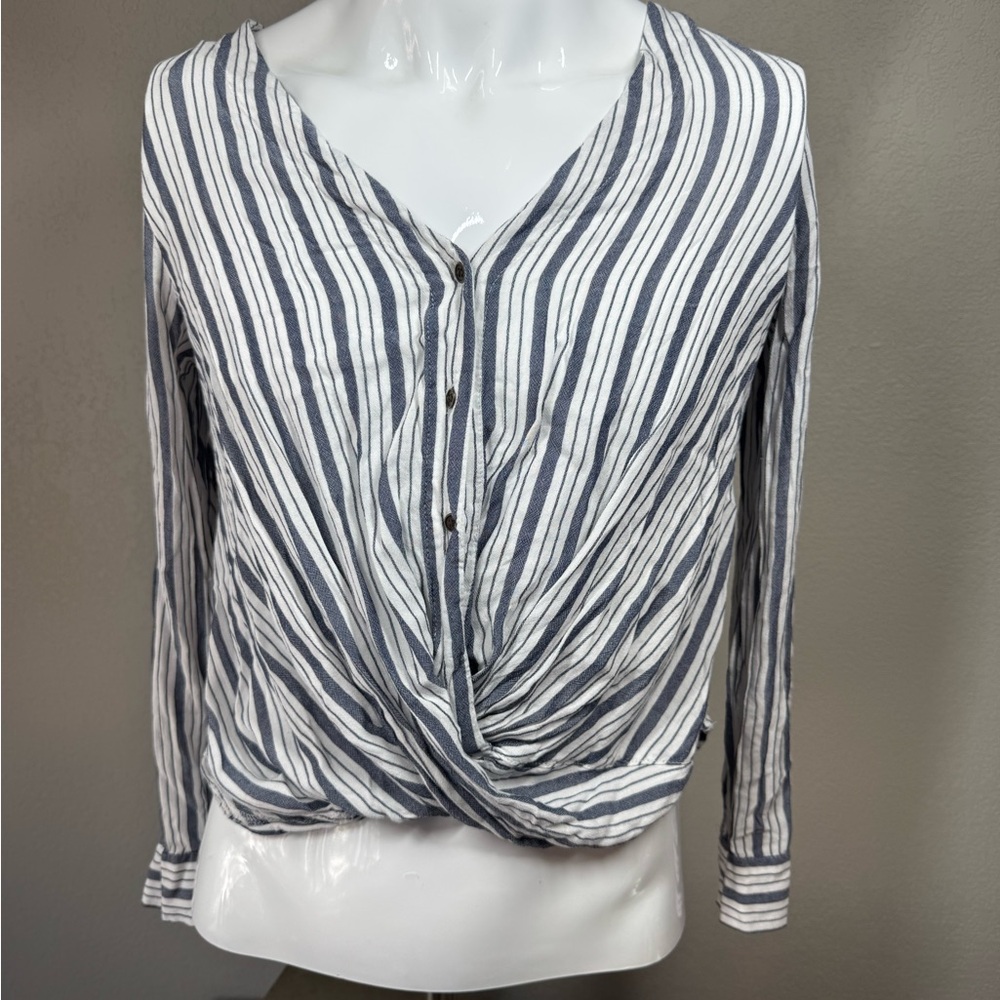 a.n.a Black and White Striped Twist Front Blouse